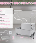 Heavy Duty 55L Commercial Fryer Oil Filter Machine Featuring High Speed 550W Motor And Durable Stainless Steel Build For Kitchen Deep Fryers, with specifications including size and capacity.