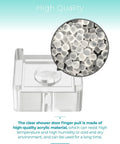 Clear shower door finger pull, made of high-quality acrylic, close-up view, part of Glass Sliding Shower Door Finger Pull Kit