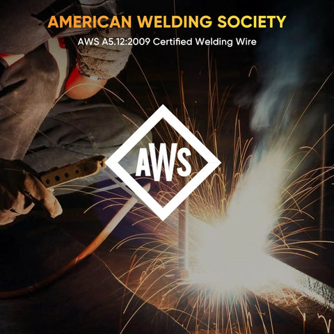 Welder using E6013 3 32nd Inch Welding Rods, 5Lb, All Positions Carbon Steel Electrodes with sparks flying