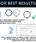 Guide showing steps to adjust Top Tier Premium Metal Curtain Rings With Quiet Smooth Removable Nylon Inserts for best use