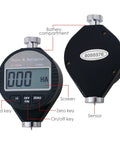 Pocket Size Shore A Hardness Meter Durometer 0-100HA Digital Tester With Large LCD Display For Rubber Leather Resin Fiber Glass Wax And More Ideal For QC And Material Testing. Front and back view