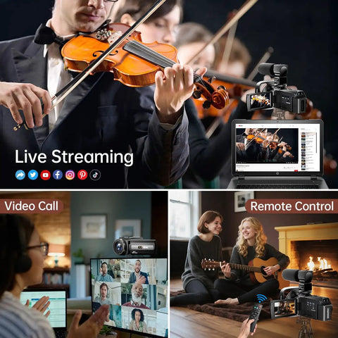 8K Ultra HD Video Camera Camcorder For YouTube Vloggers With 88MP Stills live streaming and remote control features displayed.