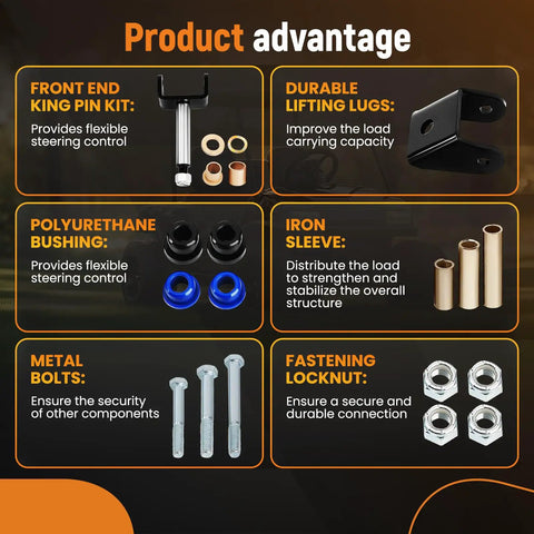 Heavy Duty Front And Rear Suspension Bushing Kit For 1993 Onward Club Car Ds Golf Carts Complete King Pin Rebuild Set showing king pin kit and accessories.