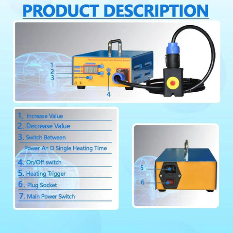 Induction Heater PDR Tool For Car Dent Removal Hot Box With Digital Display DIY 1380W 110V-120V, front and side view details