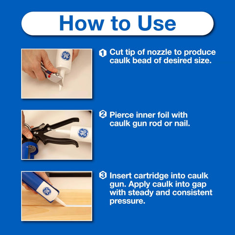 Instructions for using Supreme Silicone Caulk For Kitchen And Bathroom White 10 Ounce Cartridge 1 Pack 100 Percent Waterproof Sealant