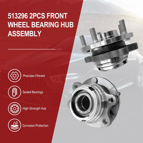 Two Piece Front Wheel Bearing Hub Assembly Direct Fit For JX35 2013 Maxima 2009 2019 Murano 2009 2018 Altima 2007 2018 Pathfinder 2013 2019 QX60 2014 2019 Part 513296 Compatible OEM Quality Replacement 4-bolt hub close-up view