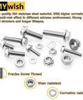 224Pcs M6 Flange Bolt Set With Hex Heads Flange Nuts And Washers 304 Stainless Steel M6x1.0 Threads Includes 12 16 20 25 30mm Lengths Metric DIN 6921 Bolts Durable Corrosion Resistant Hardware Kit displayed on a white background showing variety of bolts, nuts, and washers made of stainless steel.