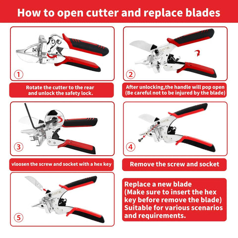 Instructions for using Beefy Miter Shear Cutter And Angle Shears For Vinyl Wood Molding Trim Trunking PVC Strips Adjustable 45 To 135 Degrees
