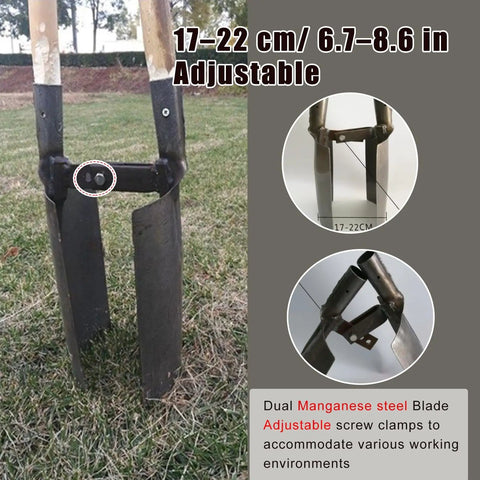 Heavy Duty Manual Post Hole Digger Featuring Sturdy Wood Handle And Razor Sharp Blades For Crushing Tough Clay Soil, 17-22 cm adjustable.