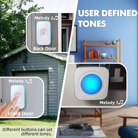 Wireless Doorbell For Home With Hearing Impaired Friendly Design 2 Buttons And 3 Receivers Bright Flashing Light in use