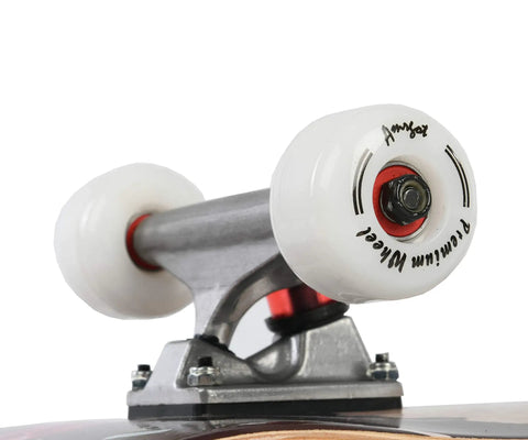 Close-up of 31x8 Inch Complete Skateboard for Beginners and All Ages Dope 52mm 95A Wheels with ABEC-9 Bearings and Maple Deck