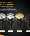 Universal Garbage Disposal Air Switch Kit With Sink Top Push Button No-Brainer Upgrade, UL Certified, four finishes displayed