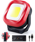 Beast COB LED Work Light With 42 LEDs, 1000 Lumens, red casing, USB cable shown, magnetic base with control panel, side view