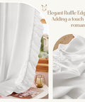 Romantic White Ruffled Curtains With Privacy Light Filtering, Faux Silk Drapes, Two Panels, W50 X L95, Close-up View