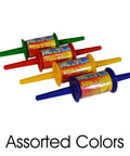 Long Reach 500 Foot Kite Line Spool With 50 Lb Twisted Polyester, Blue Red Yellow Green, Displayed in a Row, Close-Up