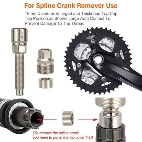 All In One 6 In 1 Bike Repair Tool Set For Maintenance With Freewheel And Cassette Lockring Removal, Crank Puller, Chain Whip, Bottom Bracket Removal Tool, And Multifunction Pedal Wrench For 15Mm, 16Mm And 24Mm Openings Tools Not Included, spline crank remover components displayed