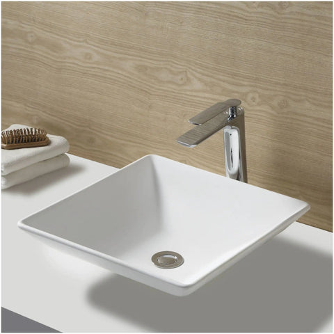Quattro QM178 Vibrant Matte White 16 Inch Square Bathroom Vessel Sink for above counter install