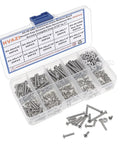 Solid As A Rock 260 Piece 4-40 Unc Button Head Socket Cap Screws Paired With Matching Hex Nuts 304 Stainless Steel Hardware Assortment Kit in clear case.