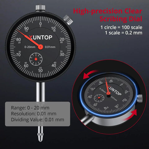 Pro Grade Dial Indicator With Magnetic Base 176 Lbs 80 Kg 1 Inch 0.001 Inch Imperial Dial Test Gauge Set With Storage Case For Lathe 3D Printer CNC Car Workshop, 0-20mm dial