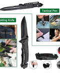 35 In 1 Survival Kit With First Aid Essentials For Camping And Outdoors featuring folding knife and tactical pen