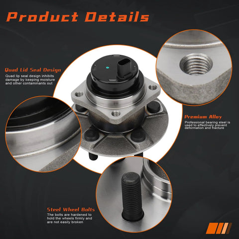 Rear Wheel Hub And Bearing Assembly Fits Pontiac Vibe 2003 2008 Toyota Celica 2000 2005 Corolla Matrix Prius 2004 2009 Scion tC 2005 2010 ABS 5 Lug FWD close-up of steel wheel bolts and seal design