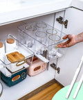 Smooth Glide Self Adhesive Drawer Slides And Pull Out Cabinet Tracks With Heavy Duty Sticky Tape Quick Fix Home Upgrade Effortless Storage Organization, clear plastic bins holding cups in kitchen cabinet.