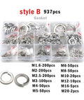 304 Stainless Steel Spring Lock Washer Kit With Elastic Gasket Set M1.6 Through M20 937 Pieces Heavy Duty Built To Last Corrosion Resistant Hardware Fasteners Box For Mechanical Bike Auto And DIY Projects, organized storage box with assorted washers
