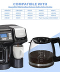Replacement 12-cup coffee maker carafe for Hamilton Beach Flexbrew; clear glass with black handle.