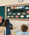43 Pcs Math Talk Bulletin Board Set for Classrooms with Visual Cues and Sentence Starters in a classroom setting