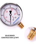Glycerin Filled Two And A Half Inch Pressure Gauge Dual Scale 0 To 30 Psi And KPa 304 Stainless Steel Case One Quarter Inch NPT Lower Mount