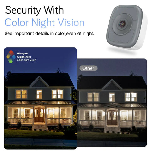 Comparison of color night vision with No Drill Magnetic Window Camera With 32GB SD Card 3K 5MP HD Indoor Home Security.