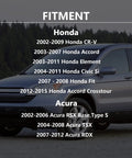 Side view of a Honda vehicle with a fitment list for VVT VTEC Solenoid Gasket Valve Cover Set 3 Piece for 2002-2015 models.