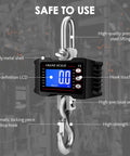 1000Kg Heavy Duty Crane Scale With Backlit LCD Digital Hanging Scale Data Hold Tare And Unit Switch Auto Off Aluminum