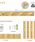 Natural Wood Wall Coat Rack Set Of 4 Wall Mount Hooks for Towels Hats Keys and Shoes with assembly hardware and instructions