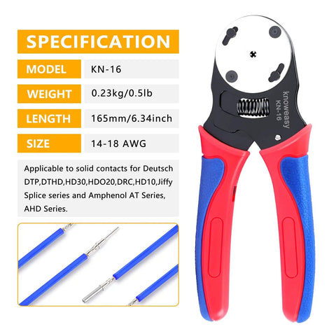 Deutsch DT Connector Kit 540 Piece Set With KN16 Crimper And Removal Tool, 165mm long, applicable for 14-18 AWG wires.