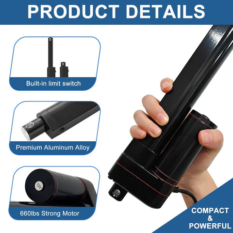 Beefed Up 12V Linear Actuator With 2 Inch Stroke, 660 Lbs 3000N Load, 0.2 Inches Per Second Speed, IP65 Waterproof With Mounting Brackets
