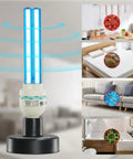 36 Watt UV Sanitizer Lamp With Remote Control Powerful UVC Light For Basement Bedroom Kitchen Office Car 110V Ozone Free Three Gear Timer Kills Germs Surfaces Quickly And Safely displayed with household germ examples