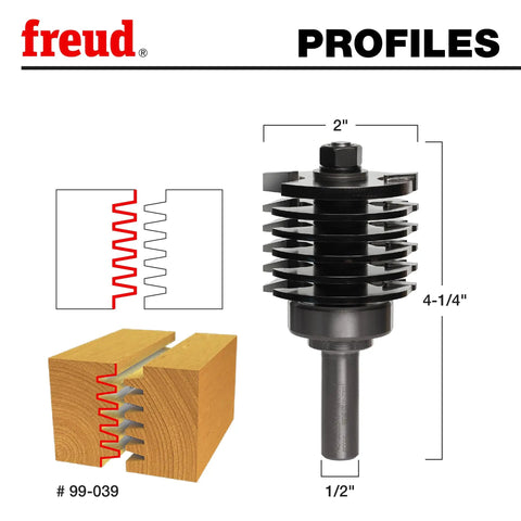 2 Inch Variable Height Finger Joint Router Bit With 1/2 Inch Shank Two Cutters Carbide Height 1-9/16 Inch profile diagram