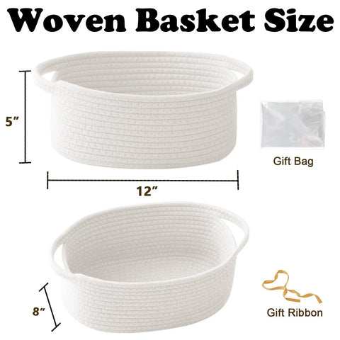 Chic White Woven Rope Basket For Babies, Handcrafted Cotton Storage Tote With Soft Handles, Gift Ready Pack Includes Matching Bag And Ribbon, Super Cozy Nursery Essential That Totally Slaps