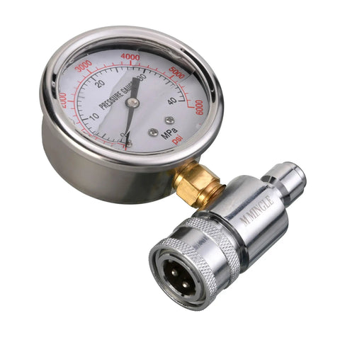 Pressure Washer Gauge Kit With 3/8 Inch Quick Connect, Inline 6000 PSI Gauge for Most Brands, Easy Read Display, Stainless Steel Finish