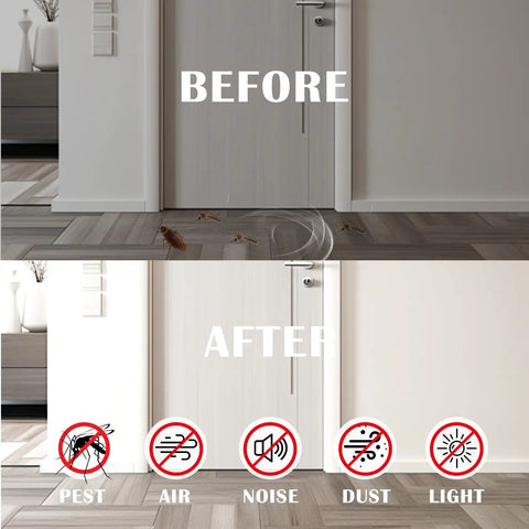 Image shows before and after of door sealed with Knock Out Those Pesky Drafts With 1/2 Inch Wide 1/4 Inch Thick Single Sided Foam Tape.