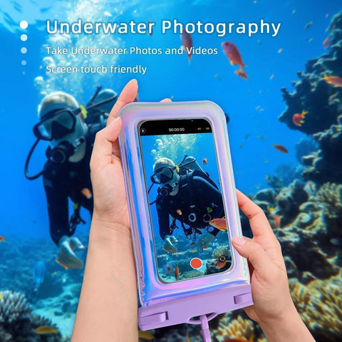 Floatable Waterproof Phone Pouch Case For iPhone 17 16 Pro Max 15 14 13 12 being used underwater with touchscreen
