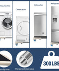 Adjustable Mini Fridge Stand With Mobile Rollers, Four Locking Wheels shown under appliances