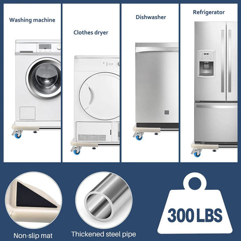 Adjustable Mini Fridge Stand With Mobile Rollers, Four Locking Wheels shown under appliances
