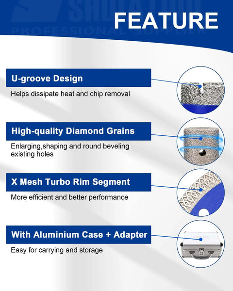 Features of Beefy Pro Grade Diamond Drill Core Bits Set With Milling Bit And 115mm Saw Blade For Porcelain Tile Marble Ceramic Granite