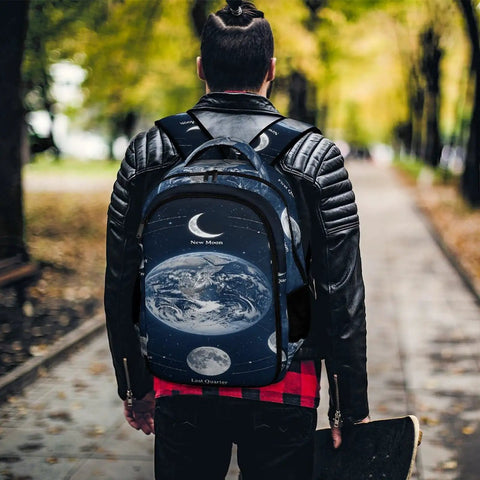 Moon Phases Space Astronomy Backpack Dope Printed Unisex Daypack With Large Capacity Durable Polyester for School Travel