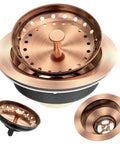 Dope Brass Kitchen Sink Drain Strainer Kit Three And A Half Inch Universal Fit With Removable Basket And Stopper, brushed gold finish