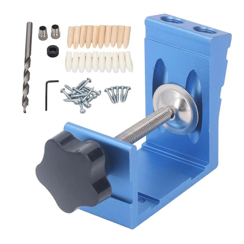 Pocket Hole Jig System for Woodworking, Pro Grade Aluminum Alloy Drill Guide Tool with Wooden Plugs and Screws