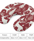 Cozy Christmas Deer Travel Neck Pillow With Memory Foam U Shape Support, red with white deer print, 29cm x 29cm x 10cm
