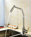ZBSAVFM Lead-Free 304 Stainless Steel Articulating Kitchen Faucet - Hot & Cold 360° Rotating Double Fold with water flowing.
